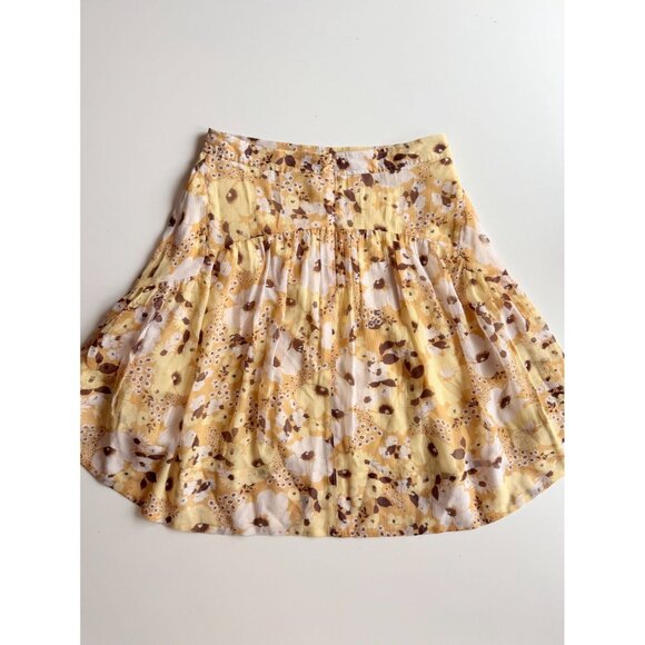 JOIE Lesly Amber Gold Yellow Floral Silk Chiffon Flowy Mini Skirt, Size 6 - Picture 8 of 14